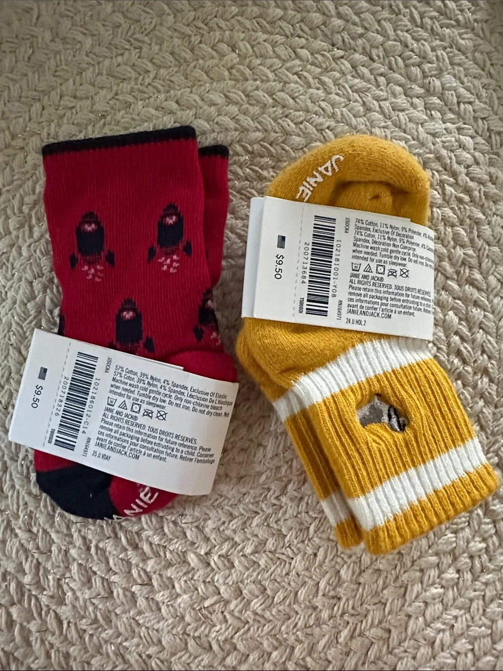 Janie and Jack Red and Mustard Yellow Kids' Crew Socks - 2 Pack NWT